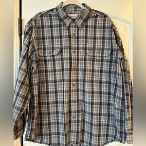 Carhartt Men's Blue and Gray Plaid Button Down Shirt XL